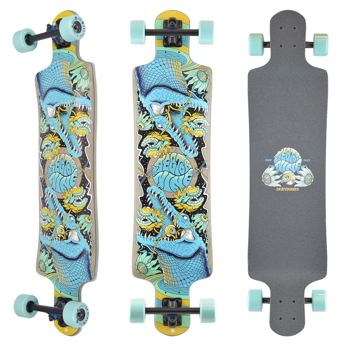 PRODUCT DETAILS Sector 9 Faultline Feast ロングボード コンプリート 39.5" x 9.75" スケートボード ドロップダウン フリーライド【商品仕様】・ 種別：ロングボード コンプリート（完成品）・ デッキサイズ：長さ 39.5インチ（約100.33cm）× 幅 9.75インチ（約24.76cm）・ ホイールベース：29.0 - 31.0インチ（約73.66 - 78.74cm）・ 素材：9プライ メイプル・ トラック：10.0インチ Gullwing Reverse Trucks・ ウィール：70mm 78a Nineballs・ ベアリング：ABEC 5 Blaze Bearings（スペーサー内蔵）・ ボルト：1.25インチ 硬化スチールボルト・ グリップテープ：エクストラコース（粗め）【特徴】・ デッキ中央が低く設計されたドロップダウン形状により、重心が下がり、走行時の安定性とスライドのコントロール性が向上しています。・ 9層のハードロックメイプルとシャープなレール設計により、高速域でも確実な足元のホールド感を提供します。・ フリーライド、ダウンヒル、街乗り（クルージング）まで多目的に対応するセットアップです。・ アーティスト Chris Gipple によるイラストをデッキとグリップテープに採用しています。【ご注意】・ 海外並行輸入品のため、付属の説明書がある場合は英語表記となります。 ■ 商品について 海外輸入品（説明書は英語表記の場合あり） ■ ご注意 ・掲載画像は実物に近い色味になるよう調整しておりますが、ご利用の環境により差異が生じる場合があります。・複数店舗で在庫を共有しているため、ご注文後に在庫切れとなる場合がございます。 ■ 納期について お届けの目安を必ずご確認ください。 海外正規ルート仕入れ品 海外ブランド ▼ 海外正規ブランド店 正規代理店 ▼ 当 店 ※本商品は並行輸入品です 製造元は正規品と同一のブランド・メーカーです。当店では海外正規ルートより仕入れた商品を取り扱っております。流通ルートが異なるのみで、商品自体に違いはございません。 ── 当店の商品について ── 正規品のみ取り扱い 海外正規店・正規代理店から商品を直接仕入れ、国内に輸入して販売しております。 日本未入荷・海外限定モデルも多数 日本未入荷・海外限定モデルも多数取り扱っております。サイズ・カラー違いや海外限定で販売された製品など、日本では手に入りにくいアイテムをお届けいたします。 お求めやすい価格の理由 海外市場での価格差や流通ルートの違いにより、国内販売価格よりお求めやすくなっております。品質はそのままに、よりお手頃な価格でお届けいたします。 安心保証 ご使用前に万が一、製品に不具合がございました場合は、交換または商品代金のご返金にて対応させていただきます。商品到着後5日以内にご連絡ください。 ご注意 海外からの輸入品となります。海外輸送のため、外箱に軽微なスレ等がある場合がございますが、商品本体には影響ございません。 ※在庫状況は仕入先の在庫情報をもとに出来る限り正確に表示しておりますが、取寄せ商品のため、タイミングによりご注文後に欠品・キャンセルとなる場合がございます。 お探しの商品がございましたら、お気軽にご相談ください。