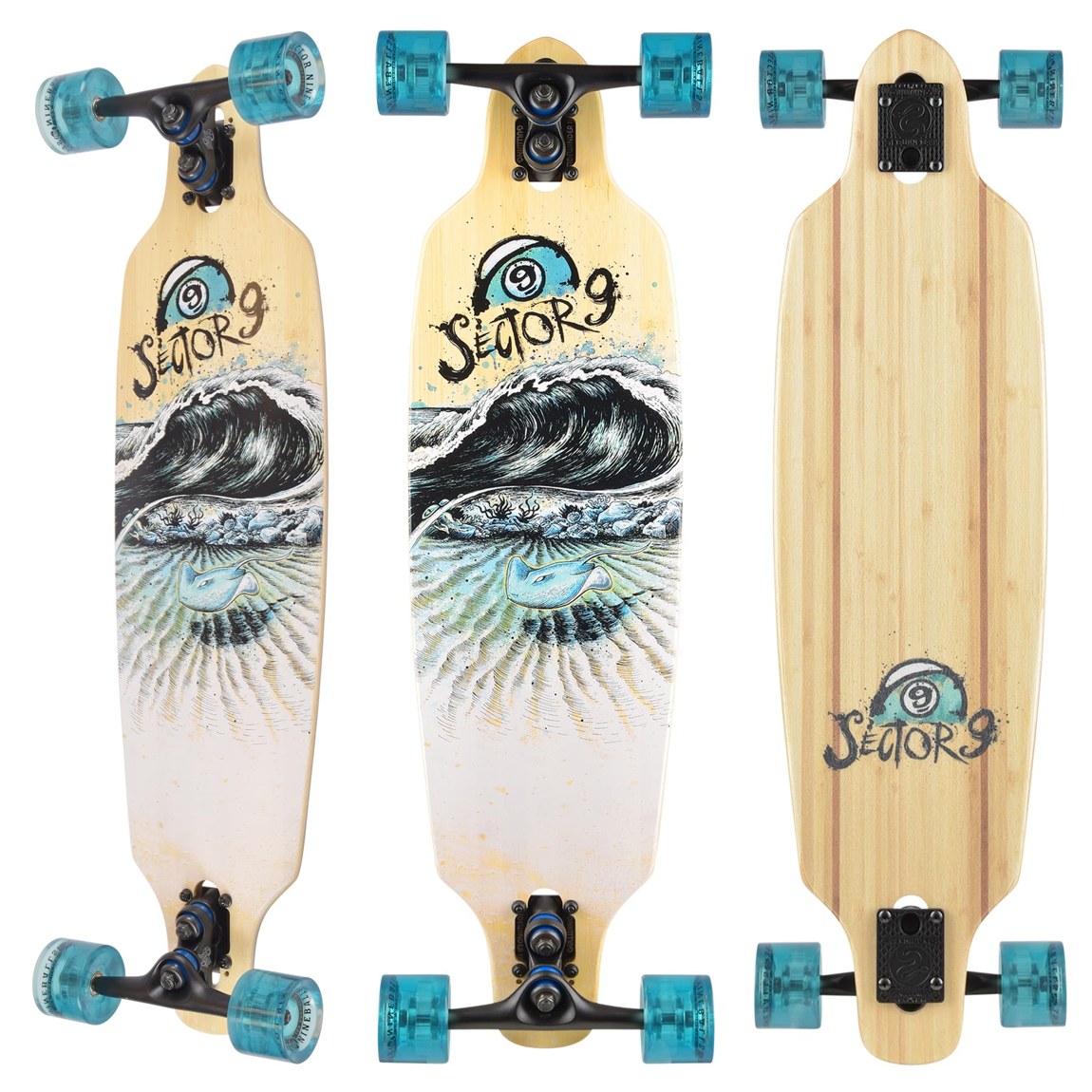PRODUCT DETAILS Sector 9 Shoots Manta ロングボード コンプリート スケートボード 33.5インチ 8.7インチ【商品仕様】・ 種別：ロングボード（コンプリートセット）・ 全長：33.5インチ（約85.09cm）・ デッキ幅：8.7インチ（約22.10cm）・ ホイールベース：24.25インチ（約61.60cm）・ デッキ素材：バンブー・メイプル ハイブリッド構造、バンブーインレイ入り・ トラック：9.0インチ Gullwing Sidewinder II・ ウィール：69mm 78a Nineballs・ ベアリング：ABEC 5 Greaseball・ ボルト：1.125インチ スチール製トラスヘッド・ グリップテープ：クリア（透明）【特徴】・ Gatekeeperシリーズの一部で、アーティストNate Reifke氏によるアートワークが施されています。・ Gullwing Sidewinder IIトラックを搭載しており、深いターンやカービングに適した設計です。・ デッキに竹（バンブー）とメイプルを組み合わせることで、特有の柔軟性と耐久性を両立しています。・ 低重心なドロップスルー構造を採用しており、安定感のある走行とスムーズなプッシュが可能です。【ご注意】・ 海外並行輸入品のため、付属の説明書がある場合は英語表記となります。 ■ 商品について 海外輸入品（説明書は英語表記の場合あり） ■ ご注意 ・掲載画像は実物に近い色味になるよう調整しておりますが、ご利用の環境により差異が生じる場合があります。・複数店舗で在庫を共有しているため、ご注文後に在庫切れとなる場合がございます。 ■ 納期について お届けの目安を必ずご確認ください。 海外正規ルート仕入れ品 海外ブランド ▼ 海外正規ブランド店 正規代理店 ▼ 当 店 ※本商品は並行輸入品です 製造元は正規品と同一のブランド・メーカーです。当店では海外正規ルートより仕入れた商品を取り扱っております。流通ルートが異なるのみで、商品自体に違いはございません。 ── 当店の商品について ── 正規品のみ取り扱い 海外正規店・正規代理店から商品を直接仕入れ、国内に輸入して販売しております。 日本未入荷・海外限定モデルも多数 日本未入荷・海外限定モデルも多数取り扱っております。サイズ・カラー違いや海外限定で販売された製品など、日本では手に入りにくいアイテムをお届けいたします。 お求めやすい価格の理由 海外市場での価格差や流通ルートの違いにより、国内販売価格よりお求めやすくなっております。品質はそのままに、よりお手頃な価格でお届けいたします。 安心保証 ご使用前に万が一、製品に不具合がございました場合は、交換または商品代金のご返金にて対応させていただきます。商品到着後5日以内にご連絡ください。 ご注意 海外からの輸入品となります。海外輸送のため、外箱に軽微なスレ等がある場合がございますが、商品本体には影響ございません。 ※在庫状況は仕入先の在庫情報をもとに出来る限り正確に表示しておりますが、取寄せ商品のため、タイミングによりご注文後に欠品・キャンセルとなる場合がございます。 お探しの商品がございましたら、お気軽にご相談ください。