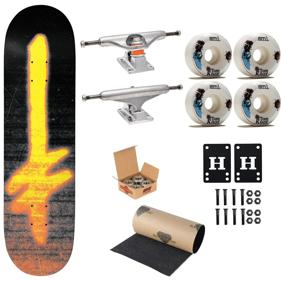 PRODUCT DETAILS Deathwish Burnout 8.0" コンプリート スケートボード Independent トラック SML ウィール 組み立て済み【商品仕様】・ 種別：コンプリート スケートボード（完成品）・ デッキサイズ：8.0インチ × 31.4インチ（約20.3cm × 79.8cm）・ ホイールベース：14インチ（約35.6cm）・ デッキ素材：7層北米産メイプル・ トラック：Independent Trucks・ ウィール：SML Wheels 52mm 99A（V-cut形状・幅33.5mm）・ ベアリング：Independent GP-S Bearings・ グリップテープ：Black Diamond Griptape・ その他：1インチハードウェア、1/8インチライザーパッド【特徴】・ DeathwishのデッキにIndependentトラックとSMLウィールを組み合わせた、すぐに使用可能な組み立て済みセットです。・ デッキには耐久性と反発力のある北米産メイプル素材を使用しています。・ SMLウィールの99A硬度とV-cut形状は、ストリートからパークまで幅広い環境に対応し、安定したグリップとグラインド性能を提供します。・ Independent GP-Sベアリングは防塵シールドと耐久性の高いケージ設計により、滑らかな回転と耐食性を備えています。【ご注意】・ 海外並行輸入品のため、付属の説明書がある場合は英語表記となります。 ■ 商品について 海外輸入品（説明書は英語表記の場合あり） ■ ご注意 ・掲載画像は実物に近い色味になるよう調整しておりますが、ご利用の環境により差異が生じる場合があります。・複数店舗で在庫を共有しているため、ご注文後に在庫切れとなる場合がございます。 ■ 納期について お届けの目安を必ずご確認ください。 海外正規ルート仕入れ品 海外ブランド ▼ 海外正規ブランド店 正規代理店 ▼ 当 店 ※本商品は並行輸入品です 製造元は正規品と同一のブランド・メーカーです。当店では海外正規ルートより仕入れた商品を取り扱っております。流通ルートが異なるのみで、商品自体に違いはございません。 ── 当店の商品について ── 正規品のみ取り扱い 海外正規店・正規代理店から商品を直接仕入れ、国内に輸入して販売しております。 日本未入荷・海外限定モデルも多数 日本未入荷・海外限定モデルも多数取り扱っております。サイズ・カラー違いや海外限定で販売された製品など、日本では手に入りにくいアイテムをお届けいたします。 お求めやすい価格の理由 海外市場での価格差や流通ルートの違いにより、国内販売価格よりお求めやすくなっております。品質はそのままに、よりお手頃な価格でお届けいたします。 安心保証 ご使用前に万が一、製品に不具合がございました場合は、交換または商品代金のご返金にて対応させていただきます。商品到着後5日以内にご連絡ください。 ご注意 海外からの輸入品となります。海外輸送のため、外箱に軽微なスレ等がある場合がございますが、商品本体には影響ございません。 ※在庫状況は仕入先の在庫情報をもとに出来る限り正確に表示しておりますが、取寄せ商品のため、タイミングによりご注文後に欠品・キャンセルとなる場合がございます。 お探しの商品がございましたら、お気軽にご相談ください。