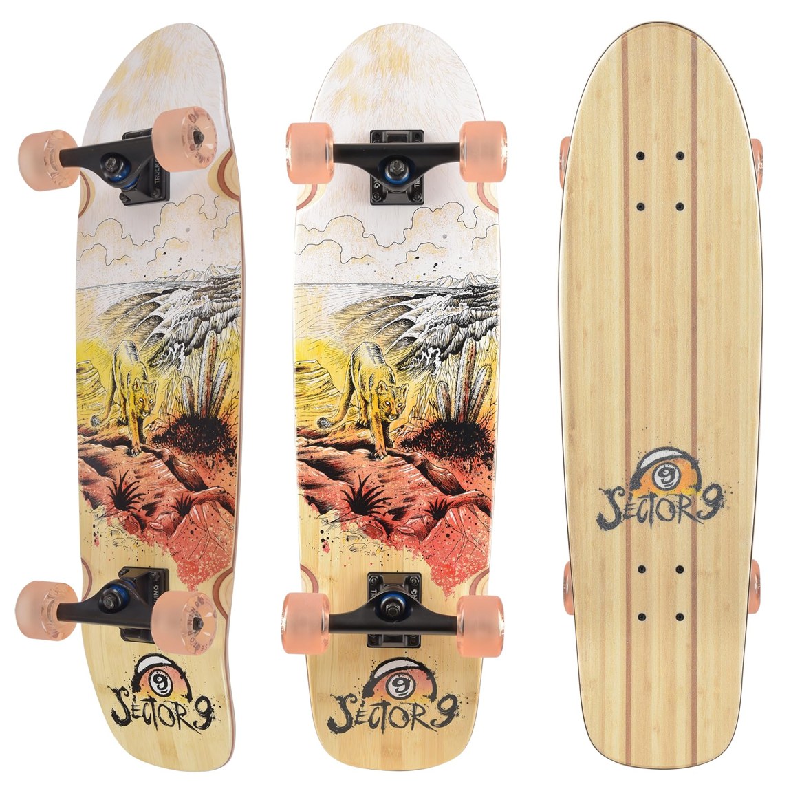 PRODUCT DETAILS Sector 9 Bamboozler Patrol コンプリート クルーザー スケートボード 8.625" x 31.5"【商品仕様】・ 種別：コンプリート（完成品） スケートボード・ デッキ幅：8.625インチ（約21.91cm）・ デッキ長さ：31.5インチ（約80.01cm）・ ホイールベース：15.5インチ（約39.37cm）・ 素材：バンブー・メイプル ハイブリッド構造・ トラック：8.5" Gullwing Shadow Trucks・ ウィール：61mm 78a Nineballs・ ベアリング：ABEC 5 Greaseball Bearings・ その他：0.25インチライザーパッド、1.25インチスチールボルト、グリップテープ装着済み【特徴】・ 竹（バンブー）とメイプルを組み合わせたハイブリッド構造のデッキを採用しています。・ テール部分が跳ね上がったキックテール形状により、操作性を高めた設計です。・ 柔らかい78aのソフトウィールを装備しており、路面の振動を抑えたスムーズな走行が可能です。・ Nate Reifke氏が手掛けるGatekeeperシリーズのアートワークが施されています。・ パークでの使用から街中でのクルージングまで幅広く対応するパーククルーザーモデルです。【ご注意】・ 海外並行輸入品のため、付属の説明書がある場合は英語表記となります。 ■ 商品について 海外輸入品（説明書は英語表記の場合あり） ■ ご注意 ・掲載画像は実物に近い色味になるよう調整しておりますが、ご利用の環境により差異が生じる場合があります。・複数店舗で在庫を共有しているため、ご注文後に在庫切れとなる場合がございます。 ■ 納期について お届けの目安を必ずご確認ください。 海外正規ルート仕入れ品 海外ブランド ▼ 海外正規ブランド店 正規代理店 ▼ 当 店 ※本商品は並行輸入品です 製造元は正規品と同一のブランド・メーカーです。当店では海外正規ルートより仕入れた商品を取り扱っております。流通ルートが異なるのみで、商品自体に違いはございません。 ── 当店の商品について ── 正規品のみ取り扱い 海外正規店・正規代理店から商品を直接仕入れ、国内に輸入して販売しております。 日本未入荷・海外限定モデルも多数 日本未入荷・海外限定モデルも多数取り扱っております。サイズ・カラー違いや海外限定で販売された製品など、日本では手に入りにくいアイテムをお届けいたします。 お求めやすい価格の理由 海外市場での価格差や流通ルートの違いにより、国内販売価格よりお求めやすくなっております。品質はそのままに、よりお手頃な価格でお届けいたします。 安心保証 ご使用前に万が一、製品に不具合がございました場合は、交換または商品代金のご返金にて対応させていただきます。商品到着後5日以内にご連絡ください。 ご注意 海外からの輸入品となります。海外輸送のため、外箱に軽微なスレ等がある場合がございますが、商品本体には影響ございません。 ※在庫状況は仕入先の在庫情報をもとに出来る限り正確に表示しておりますが、取寄せ商品のため、タイミングによりご注文後に欠品・キャンセルとなる場合がございます。 お探しの商品がございましたら、お気軽にご相談ください。