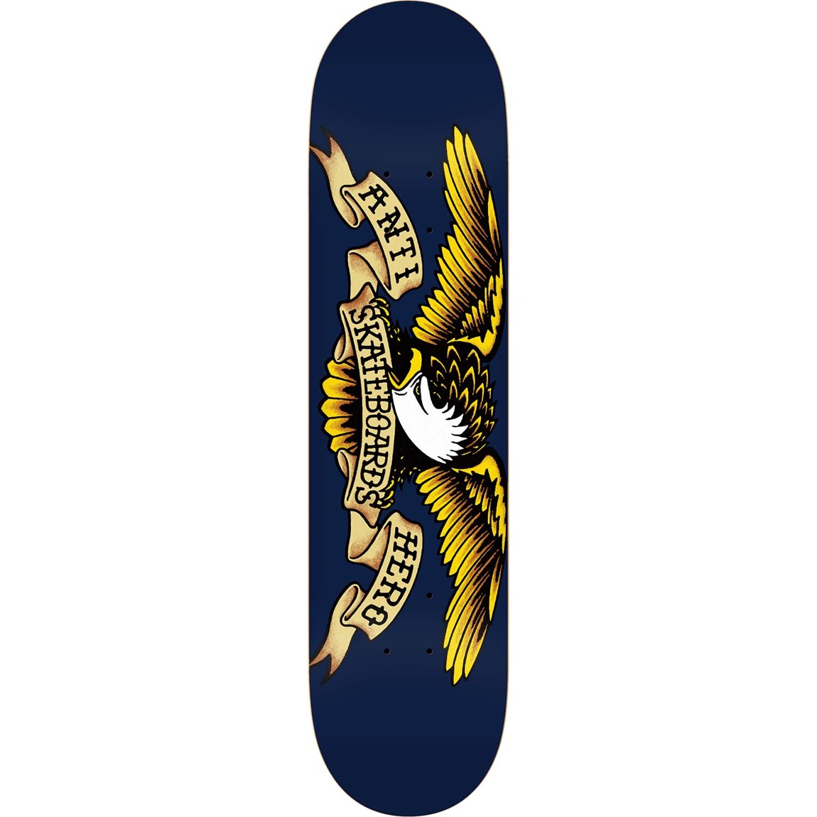 PRODUCT DETAILS Antihero Classic Eagle コンプリート スケートボード 8.5インチ Navy【商品仕様】・ 種別：コンプリートスケートボード（完成品）・ デッキ幅：8.5インチ（約21.59cm）・ ウィール：Mini-Logo 53mm・ ベアリング：Skate Rated（スケートボード専用ベアリング）・ トラック：軽量アルミニウム製トラック・ グリップテープ：ブラック（貼り付け済み）【特徴】・ Antiheroを代表するClassic Eagleグラフィックを配したスケートボードです。・ 8.5インチの幅広なデッキサイズにより、走行時の安定感に優れています。・ Mini-Logo製のウィールやトラック等のパーツで構成されており、ストリートやパークでの使用に適しています。・ 組み立て済みの完成品のため、届いてすぐにご使用いただけます。【ご注意】・ 海外並行輸入品のため、付属の説明書がある場合は英語表記となります。 ■ 商品について 海外輸入品（説明書は英語表記の場合あり） ■ ご注意 ・掲載画像は実物に近い色味になるよう調整しておりますが、ご利用の環境により差異が生じる場合があります。・複数店舗で在庫を共有しているため、ご注文後に在庫切れとなる場合がございます。 ■ 納期について お届けの目安を必ずご確認ください。 海外正規ルート仕入れ品 海外ブランド ▼ 海外正規ブランド店 正規代理店 ▼ 当 店 ※本商品は並行輸入品です 製造元は正規品と同一のブランド・メーカーです。当店では海外正規ルートより仕入れた商品を取り扱っております。流通ルートが異なるのみで、商品自体に違いはございません。 ── 当店の商品について ── 正規品のみ取り扱い 海外正規店・正規代理店から商品を直接仕入れ、国内に輸入して販売しております。 日本未入荷・海外限定モデルも多数 日本未入荷・海外限定モデルも多数取り扱っております。サイズ・カラー違いや海外限定で販売された製品など、日本では手に入りにくいアイテムをお届けいたします。 お求めやすい価格の理由 海外市場での価格差や流通ルートの違いにより、国内販売価格よりお求めやすくなっております。品質はそのままに、よりお手頃な価格でお届けいたします。 安心保証 ご使用前に万が一、製品に不具合がございました場合は、交換または商品代金のご返金にて対応させていただきます。商品到着後5日以内にご連絡ください。 ご注意 海外からの輸入品となります。海外輸送のため、外箱に軽微なスレ等がある場合がございますが、商品本体には影響ございません。 ※在庫状況は仕入先の在庫情報をもとに出来る限り正確に表示しておりますが、取寄せ商品のため、タイミングによりご注文後に欠品・キャンセルとなる場合がございます。 お探しの商品がございましたら、お気軽にご相談ください。