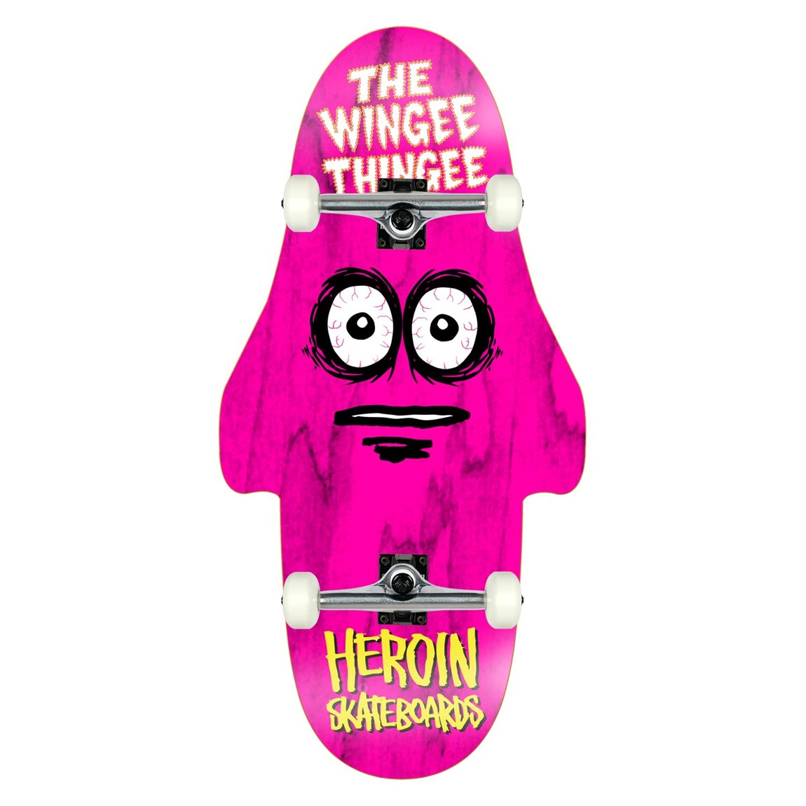 PRODUCT DETAILS Heroin Wingy Thingee スケートボード コンプリート 15.25" x 31" Assorted【商品仕様】・ 種別：スケートボード コンプリート（完成品）・ デッキサイズ：15.25インチ（約38.7cm） × 31インチ（約78.7cm）・ ホイールベース：15.125インチ（約38.4cm）・ デッキ素材：北米産メープル 7プライ・ トラック：Coreトラック（アルミ製）・ ウィール：58mm 97A・ ベアリング：Amp ABEC5規格・ 備考：アソートカラーのため、デッキの色味は個体ごとに異なります【特徴】・ 北米産のメープル材を使用した耐久性のある7層構造のデッキを採用しています。・ 初心者からプロまで、あらゆるスキルレベルに対応したパーツ構成です。・ ストリート走行からパークでの使用まで幅広く対応する58mm 97Aのウィールを装備しています。・ 軽量なCoreトラックと、メンテナンス性の高いゴム製シールドを備えたAmpベアリングが組み込まれています。・ 専門スタッフによって組み立てられた状態で届くため、開封後すぐに走行が可能です。【ご注意】・ 海外並行輸入品のため、付属の説明書がある場合は英語表記となります。 ■ 商品について 海外輸入品（説明書は英語表記の場合あり） ■ ご注意 ・掲載画像は実物に近い色味になるよう調整しておりますが、ご利用の環境により差異が生じる場合があります。・複数店舗で在庫を共有しているため、ご注文後に在庫切れとなる場合がございます。 ■ 納期について お届けの目安を必ずご確認ください。 海外正規ルート仕入れ品 海外ブランド ▼ 海外正規ブランド店 正規代理店 ▼ 当 店 ※本商品は並行輸入品です 製造元は正規品と同一のブランド・メーカーです。当店では海外正規ルートより仕入れた商品を取り扱っております。流通ルートが異なるのみで、商品自体に違いはございません。 ── 当店の商品について ── 正規品のみ取り扱い 海外正規店・正規代理店から商品を直接仕入れ、国内に輸入して販売しております。 日本未入荷・海外限定モデルも多数 日本未入荷・海外限定モデルも多数取り扱っております。サイズ・カラー違いや海外限定で販売された製品など、日本では手に入りにくいアイテムをお届けいたします。 お求めやすい価格の理由 海外市場での価格差や流通ルートの違いにより、国内販売価格よりお求めやすくなっております。品質はそのままに、よりお手頃な価格でお届けいたします。 安心保証 ご使用前に万が一、製品に不具合がございました場合は、交換または商品代金のご返金にて対応させていただきます。商品到着後5日以内にご連絡ください。 ご注意 海外からの輸入品となります。海外輸送のため、外箱に軽微なスレ等がある場合がございますが、商品本体には影響ございません。 ※在庫状況は仕入先の在庫情報をもとに出来る限り正確に表示しておりますが、取寄せ商品のため、タイミングによりご注文後に欠品・キャンセルとなる場合がございます。 お探しの商品がございましたら、お気軽にご相談ください。