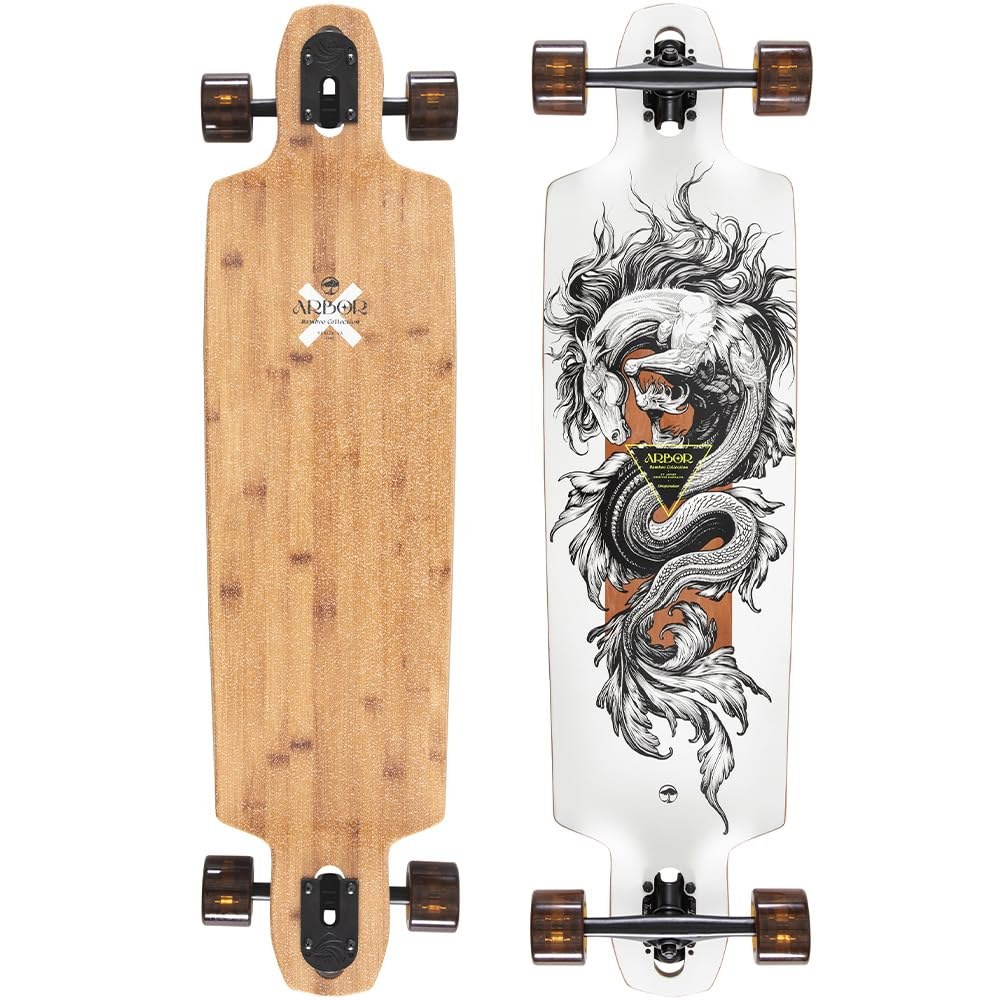 PRODUCT DETAILS Arbor Bamboo Dropcruiser K Darmaeva 38インチ ロングボード スケートボード コンプリート 9.75インチ クルーザー【商品仕様】・ 種別：ロングボード（ダブルドロップクルーザー）・ デッキサイズ：38.00インチ（約96.52cm）× 9.75インチ（約24.77cm）・ ホイールベース：29.25インチ（約74.30cm）・ デッキ素材：7層サステナブルカナディアンメープル、バンブートップシート（FSC認証済）・ トラック：Paris Reverse 50° 180mm Trucks・ ウィール：Arbor Easyrider Series Outlook（69mm / 78A）・ ベアリング：ABEC 7（スペーサー付属）・ その他：1/8インチ Parisライザー、再生ガラスグリップ【特徴】・ デッキ位置が低いダブルドロップ形状を採用しており、安定性が高く、長距離のプッシュも容易に行えます。・ サステナブルなカナディアンメープルと竹を使用したデッキは、優れた強度と柔軟なフレックスを備えています。・ 180mmのParisリバースキングピントラックを搭載し、滑らかなカービングとレスポンスの良い操作を可能にします。・ 69mmのソフトウィールが路面の振動を吸収し、荒れた路面でもスムーズで安定した走行を実現します。・ 通勤、クルージング、フリーライドなど、幅広い用途に対応するパーツ構成の完成品モデルです。【ご注意】・ 海外並行輸入品のため、付属の説明書がある場合は英語表記となります。 ■ 商品について 海外輸入品（説明書は英語表記の場合あり） ■ ご注意 ・掲載画像は実物に近い色味になるよう調整しておりますが、ご利用の環境により差異が生じる場合があります。・複数店舗で在庫を共有しているため、ご注文後に在庫切れとなる場合がございます。 ■ 納期について お届けの目安を必ずご確認ください。 海外正規ルート仕入れ品 海外ブランド ▼ 海外正規ブランド店 正規代理店 ▼ 当 店 ※本商品は並行輸入品です 製造元は正規品と同一のブランド・メーカーです。当店では海外正規ルートより仕入れた商品を取り扱っております。流通ルートが異なるのみで、商品自体に違いはございません。 ── 当店の商品について ── 正規品のみ取り扱い 海外正規店・正規代理店から商品を直接仕入れ、国内に輸入して販売しております。 日本未入荷・海外限定モデルも多数 日本未入荷・海外限定モデルも多数取り扱っております。サイズ・カラー違いや海外限定で販売された製品など、日本では手に入りにくいアイテムをお届けいたします。 お求めやすい価格の理由 海外市場での価格差や流通ルートの違いにより、国内販売価格よりお求めやすくなっております。品質はそのままに、よりお手頃な価格でお届けいたします。 安心保証 ご使用前に万が一、製品に不具合がございました場合は、交換または商品代金のご返金にて対応させていただきます。商品到着後5日以内にご連絡ください。 ご注意 海外からの輸入品となります。海外輸送のため、外箱に軽微なスレ等がある場合がございますが、商品本体には影響ございません。 ※在庫状況は仕入先の在庫情報をもとに出来る限り正確に表示しておりますが、取寄せ商品のため、タイミングによりご注文後に欠品・キャンセルとなる場合がございます。 お探しの商品がございましたら、お気軽にご相談ください。