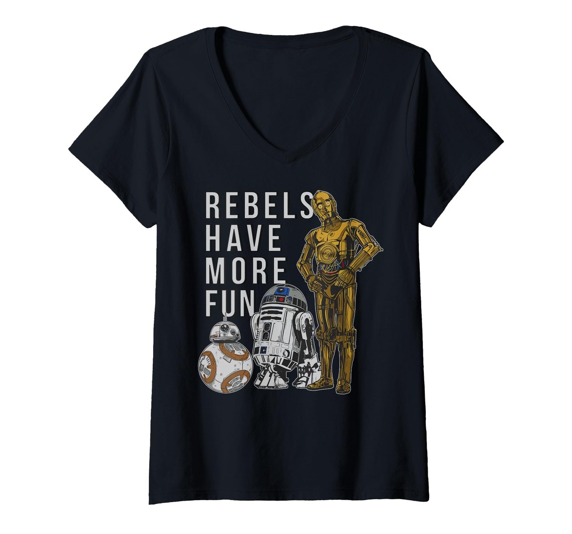 スターウォーズ 最後のジェダイ The Last Jedi ドロイド Droids Rebels Have More Fun ゴールド Vネック Tシャツ 半袖 レディース