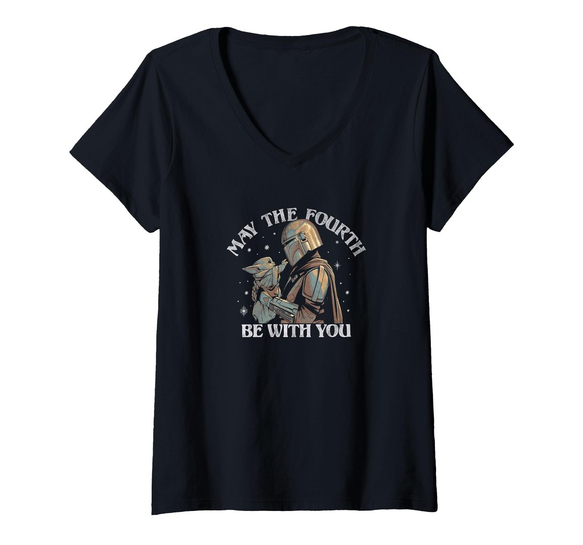 スターウォーズ マンダロリアン The Mandalorian メイ・ザ・フォース・ビー・ウィズ・ユー May The Fourth Be With You スタンプデザイン Vネック Tシャツ 半袖 ユニセックス