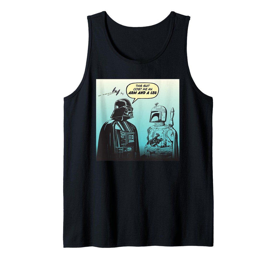 スターウォーズ ダース・ベイダー Darth Vader ボバ・フェット Boba Fett コミックスタイル ジョーク メッセージ Tシャツ 半袖【商品情報】・ ブランド: スターウォーズ公式ライセンス・ デザイン: ダース・ベイダー & ボバ・フェット コミックスタイル・ アイテム種別: Tシャツ/タンクトップ/パーカー/スウェット/ロングTシャツ・ カラー: 各バリエーション参照【特徴】・ ダース・ベイダーとボバ・フェットのやり取りをコミックスタイルで表現したユニークなデザインです。・ 「このスーツには手足（一生分）の費用がかかった」という劇中の設定にちなんだジョークが添えられています。・ スターウォーズ公式ライセンスのグラフィックを採用した、遊び心あふれるアイテムです。・ ディズニーランドやウォルト・ディズニー・ワールドのGalaxy's Edgeなど、パークへの旅行時のお揃いコーディネートにも適しています。■ サイズ表（着用者の身体サイズ目安・1インチ=約2.54cm換算）※海外(米国)規格です。ゆとりを含むため普段のサイズより1つ下を選ぶ方もいます。【メンズ】サイズ胸囲ウエストS89〜94cm74〜79cmM97〜102cm81〜86cmL107〜112cm91〜97cmXL117〜122cm102〜107cmXXL(2XL)127〜132cm112〜117cm3XL137〜142cm122〜127cm【レディース】サイズバストウエストXS84〜86cm64〜66cmS89〜91cm69〜71cmM94〜97cm74〜76cmL99〜104cm79〜84cmXL107〜112cm86〜91cmXXL(2XL)114〜122cm94〜102cm※モニター環境により色味が実物と異なる場合があります。海外倉庫からの入荷のためお届けまでお時間をいただきます。※サイズについて海外規格のため、ご注文前に上記サイズ表を必ずご確認ください。サイズ選び間違いによる交換・返品はお受けできません。
