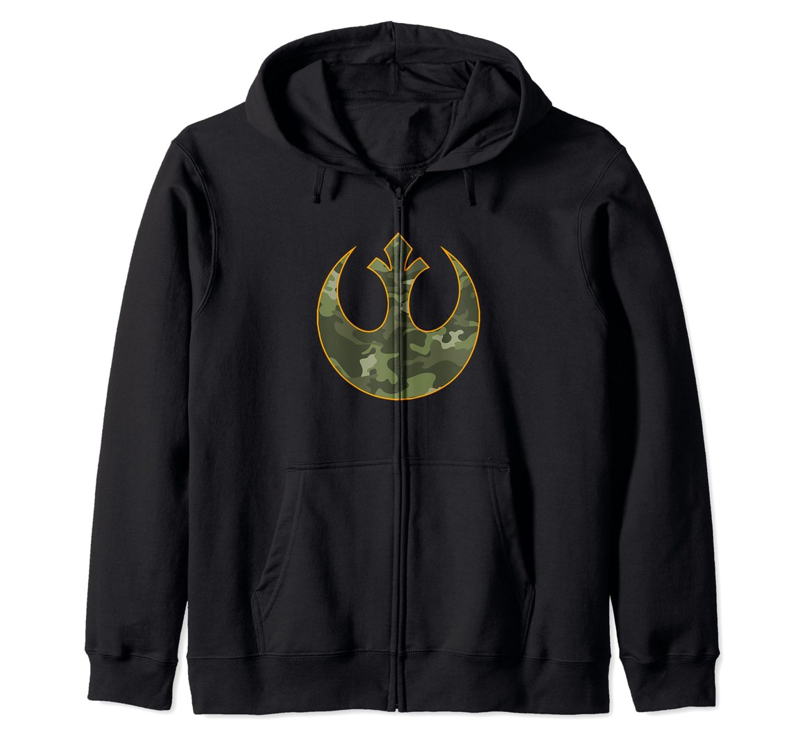 スターウォーズ Star Wars 反乱同盟軍 Rebel Alliance グリーンカモフラージュ オレンジアウトライン クレスト ロゴ ジップパーカー 長袖 ユニセックス