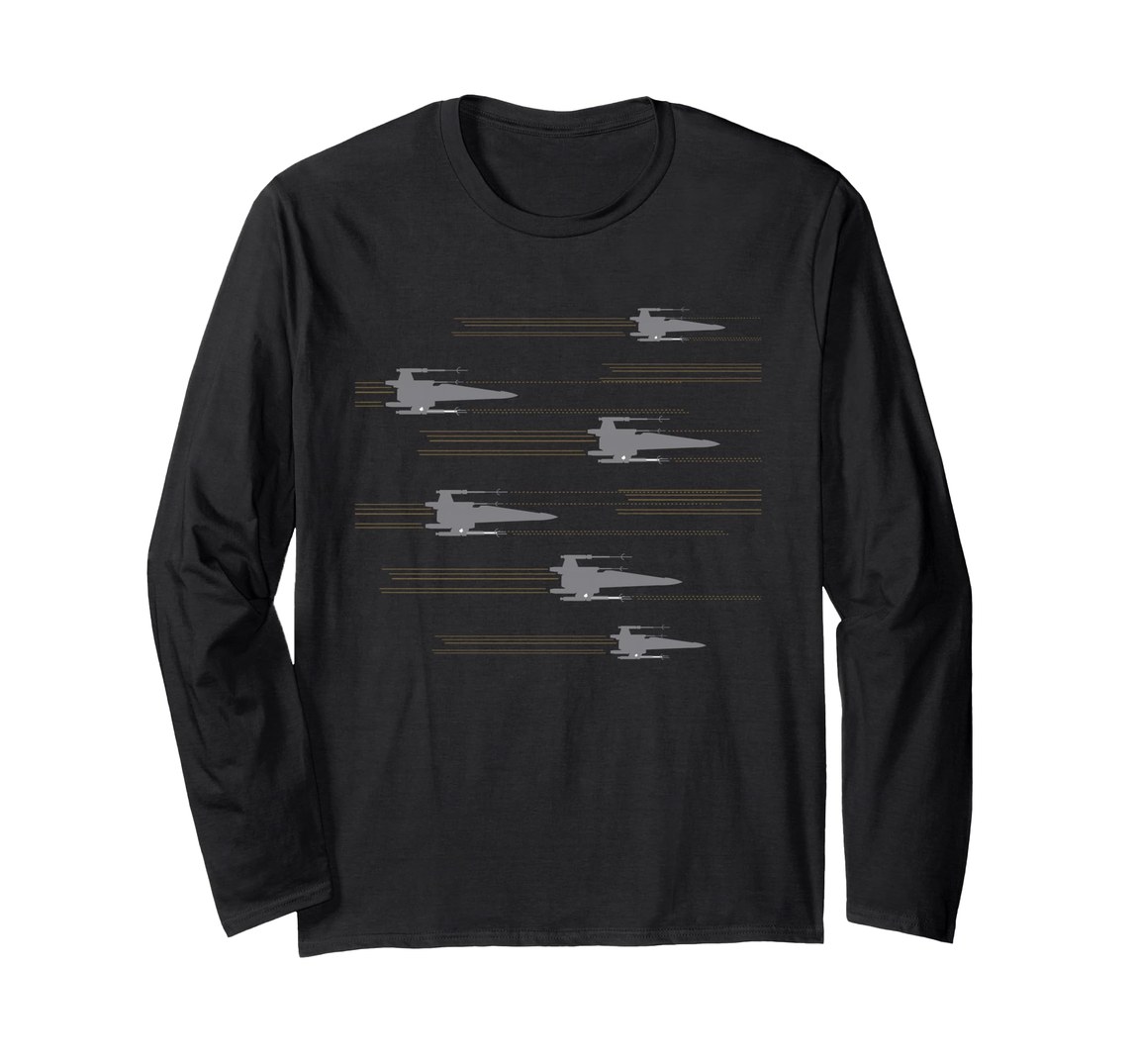 スターウォーズ Xウイング・スターファイター X-Wing Starfighters 飛行パターン デザイン ロングTシャツ 長袖 ユニセックス