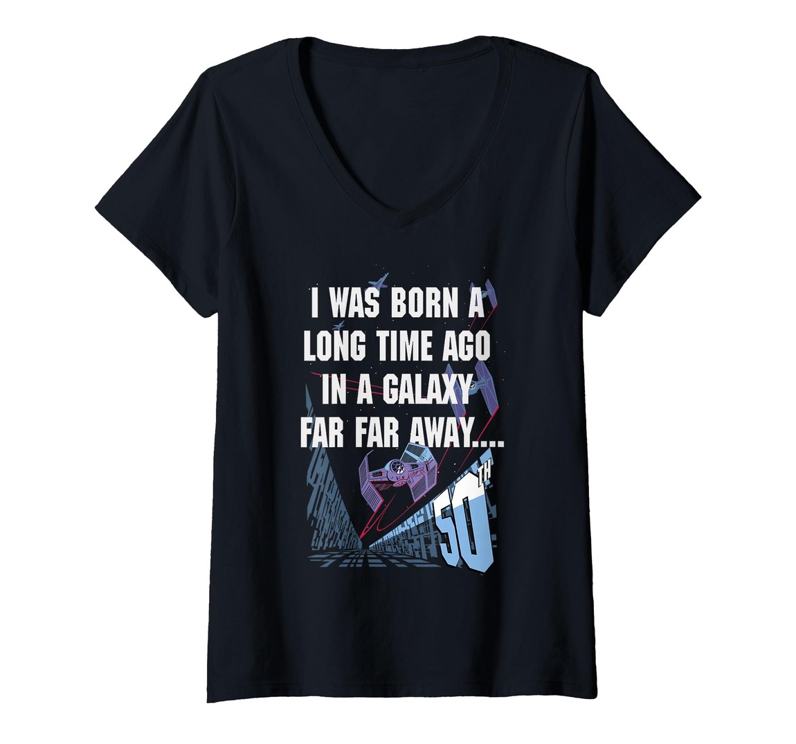 スターウォーズ Star Wars 50歳 誕生日 記念 I Was Born A Long Time Ago Vネック Tシャツ 半袖 レディース