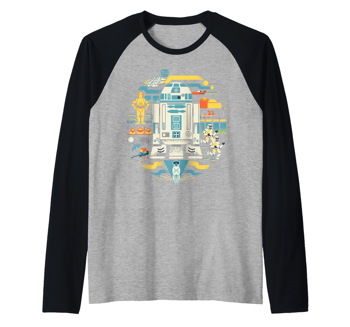 スターウォーズ R2-D2 サークルコラージュ ラグラン Tシャツ 半袖 Star Wars R2-D2 Circle Collage Raglan Baseball Tee