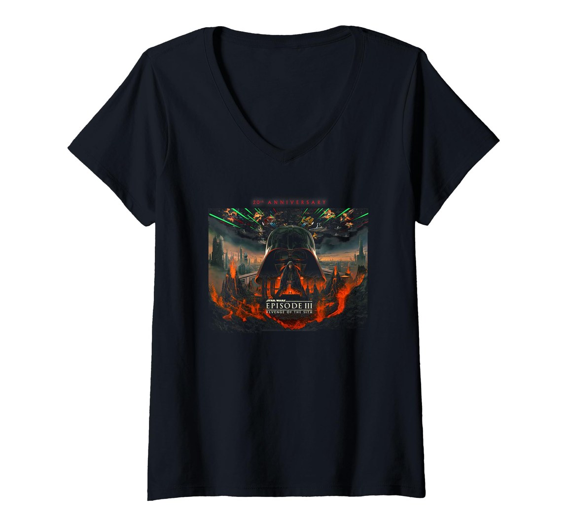 スターウォーズ エピソード3/シスの復讐 Star Wars Revenge Of The Sith 公開20周年記念 ロゴ Vネック Tシャツ 半袖 レディース