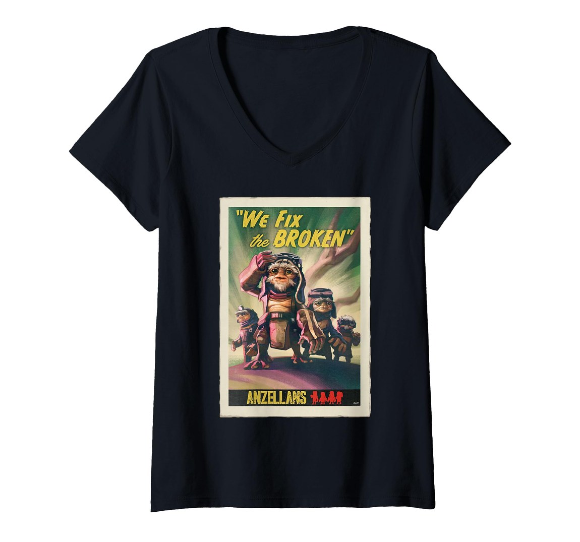 スターウォーズ マンダロリアン The Mandalorian グローグー Grogu アンゼラン Anzellans We Fix the Broken Vネック Tシャツ 半袖 レディース