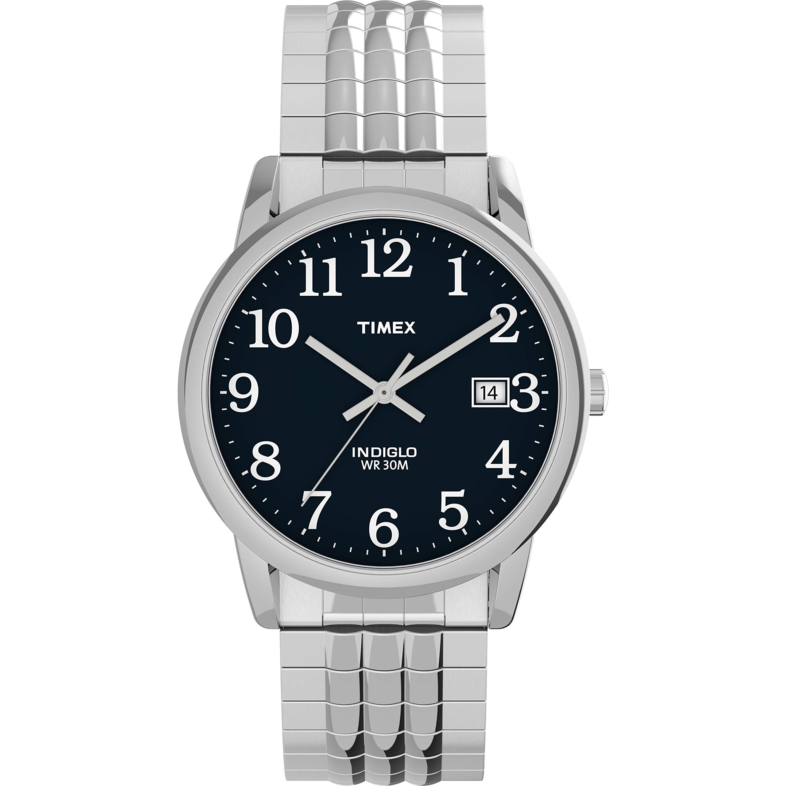 Timexタイメックス メンズ TW2U08800 Easy Reader 35mm SilverTone/Blue Perfect Fit Expansion Band Watch