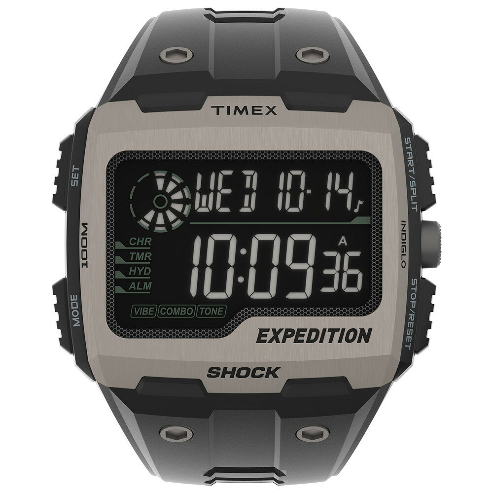 Timexタイメックス メンズ エクスペディション グリッド ショック 50mm クォーツ レジン ストラップ ブラック カジュアル ウォッチ モデル TW4B24900VQ
