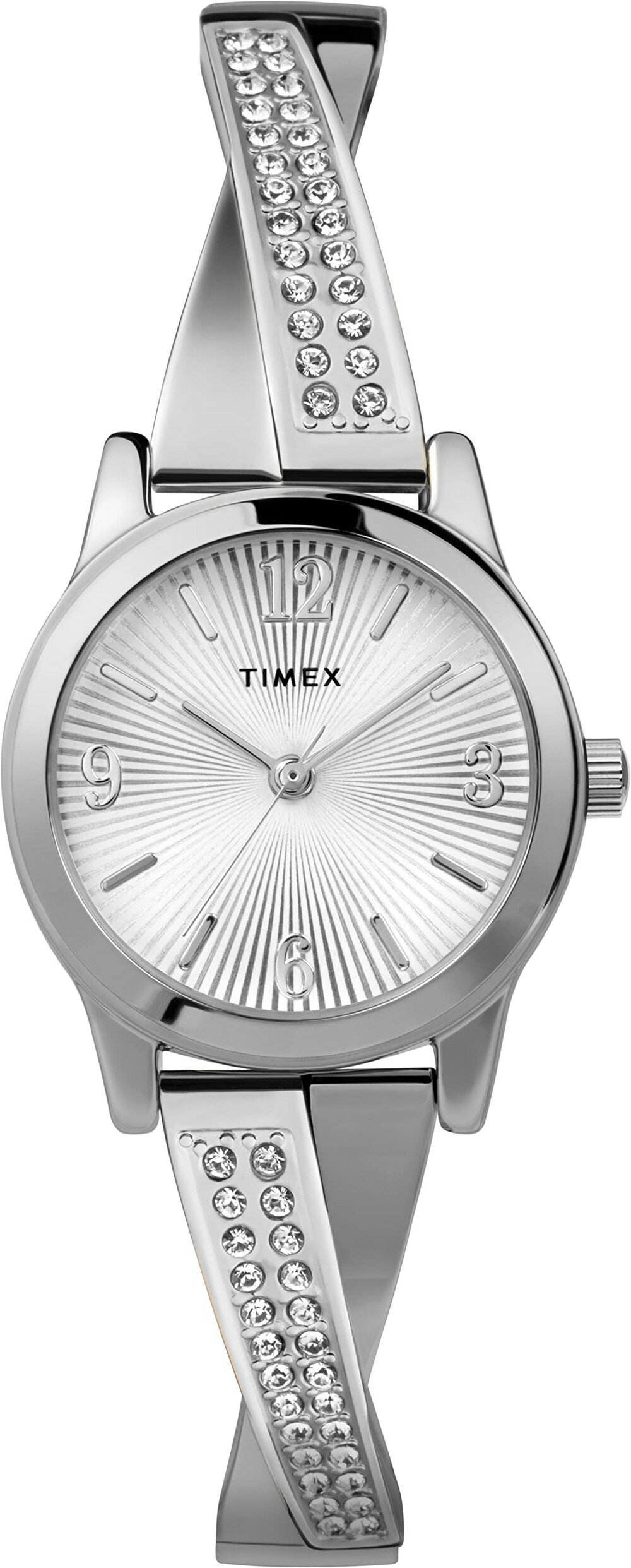 Timexタイメックス レディース ファッション ストレッチ バングル 25mm 腕時計 シルバートーン エクスパンション バンド シルバートーン ダイアル シルバートーン ケース