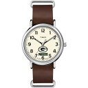 Timexタイメックス トリビュート メンズ NFL ウィークエンダー 40mm クォーツ レザーストラップ ブラウン 20 カジュアルウォッチ グリーンベイパッカーズ