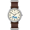Timexタイメックス トリビュート メンズ NFL ウィークエンダー 40mm ウォッチ デトロイト ライオンズ ブラウン 本革 スリップスルー ストラップ
