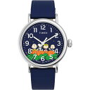 Timexタイメックス x ピーナッツ メンズ スタンダード パンプキン パッチ 40mm ウォッチ ブルー ストラップ ブルー ダイアル シルバートーン ケース