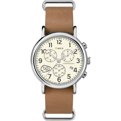 Timexタイメックス トリビュート メンズ NFL ウィークエンダー クロノ 40mm ウォッチ カンザスシティ チーフス タン 本革 スリップスルー ストラップ Timexタイメックス トリビュート メンズ NFL ウィークエンダー クロノ 40mm ウォッチ カンザスシティ チーフス タン 本革 スリップスルー ストラップ
