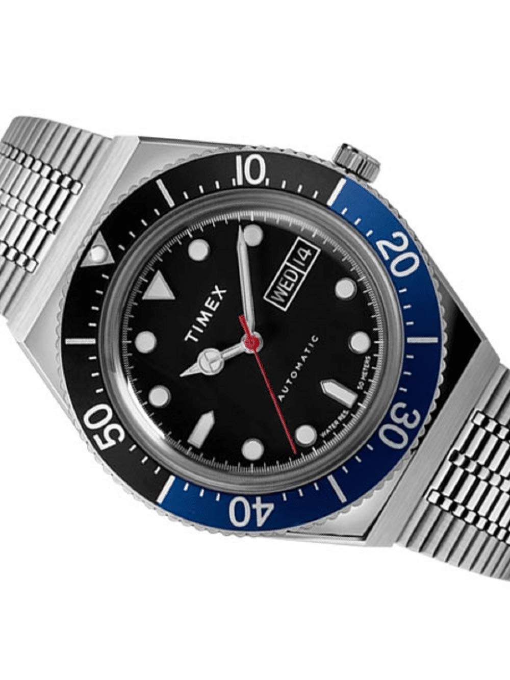 Timexタイメックス メンズ M79 オートマチック 40mm ウォッチ シルバートーン ケース ブラック ダイヤル ブルー ブラック トップリング ステンレススチール ブレスレット