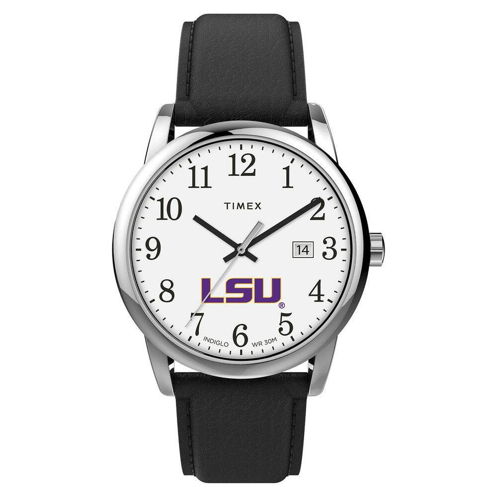 Timexタイメックス メンズ カレッジエイト イージーリーダー 38mm ウォッチ LSU タイガース ブラックレザーストラップ
