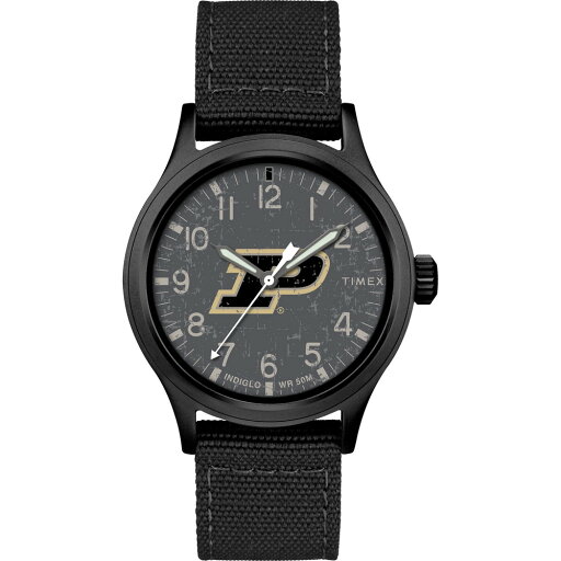 Timexタイメックス トリビュート メンズ カレッジエイト スカウト 40mm 腕時計 パデュー ボイラーメーカーズ ブラック ファブリック ストラップ Timexタイメックス トリビュート メンズ カレッジエイト スカウト 40mm 腕時計 パデュー ボイラーメーカーズ ブラック ファブリック ストラップ