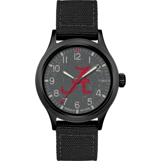 Timexタイメックス メンズ カレッジエイト スカウト 40mm 腕時計 アラバマ クリムゾン タイド ブラック ファブリック ストラップ Timexタイメックス メンズ カレッジエイト スカウト 40mm 腕時計 アラバマ クリムゾン タイド ブラック ファブリック ストラップ