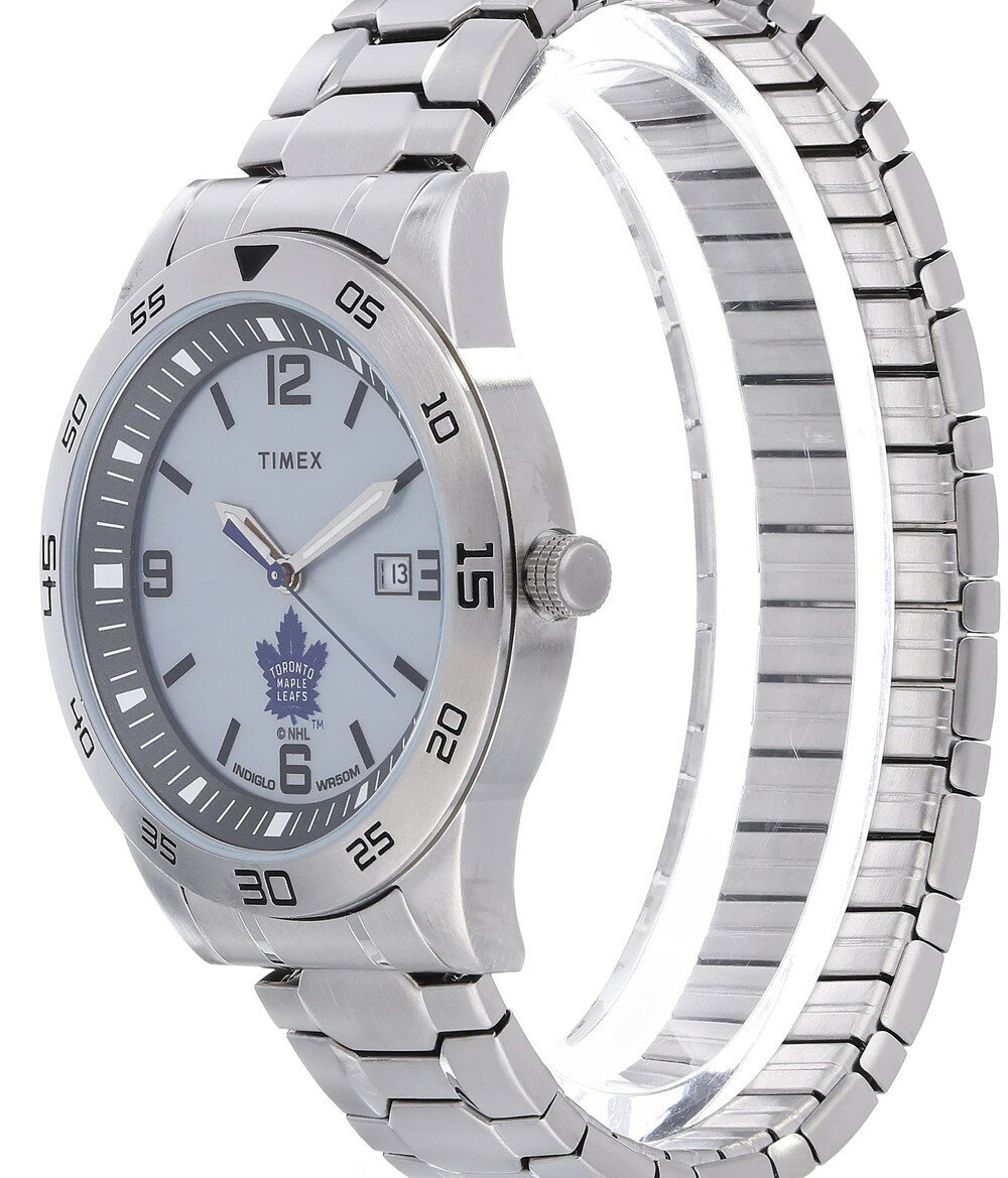Timexタイメックス トリビュート メンズ NHL シテーション 42mm ウォッチ トロント メープル リーフス ステンレススチール エクスパンション バンド
