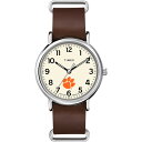 Timexタイメックス トリビュート メンズ カレッジエイト ウィークエンダー 40mm ウォッチ クレムソン タイガース ブラウン 本革 スリップスルー ストラップ