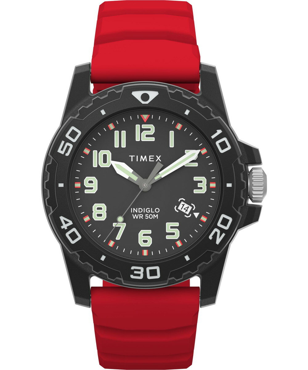 Timexタイメックス メンズ ダイバー 42mm ウォッチ レッド ストラップ ブラック ダイアル ブラック ケース