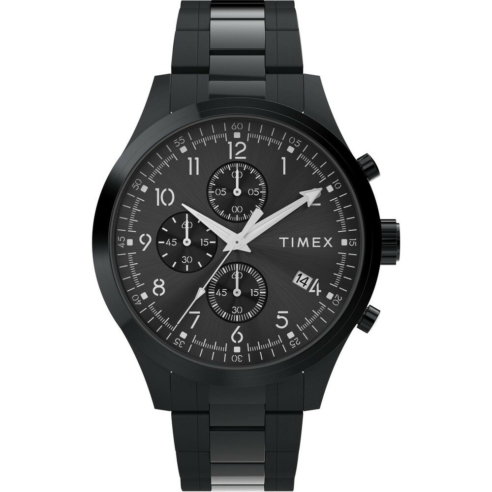 Timexタイメックス メンズ ドレス クロノグラフ 43mm 腕時計 ブラック ブレスレット ブラック ダイアル ブラック ケース