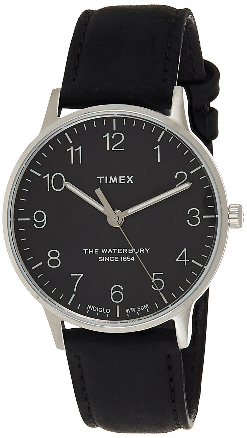 Timexタイメックス メンズ ウォーターベリー クラシック 40mm 腕時計 ステンレススチールケース ブラックダイヤル ブラック 本革ストラップ