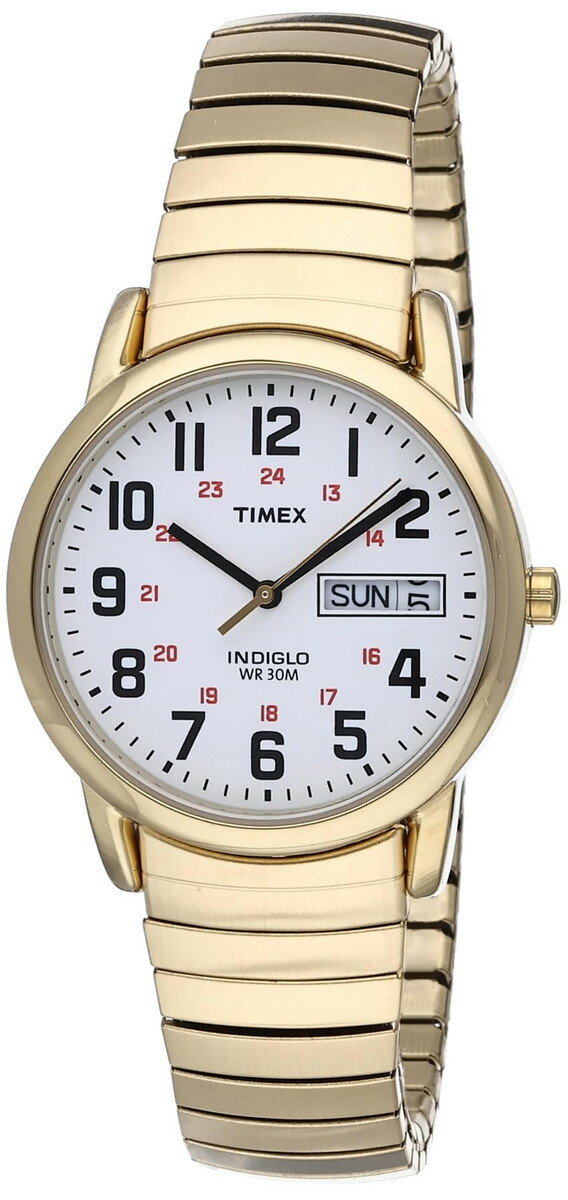 Timex メンズ Easy Reader 35mm デイデイト腕時計 ゴールドトーンケース ホワイトダイアル ゴールドトーンエクスパンションバンド