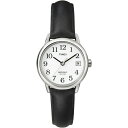 Timex レディース Easy Reader 25mm 腕時計 シルバートーンケース ホワイトダイアル ブラックレザーストラップ