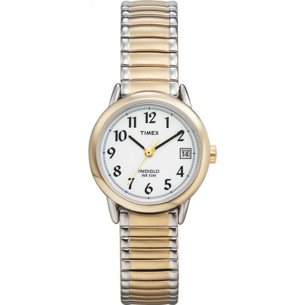 Timex レディース Easy Reader 25mm 腕時計 ツートーンケース ホワイトダイアル エクストラロングツートーンエクスパンションバンド