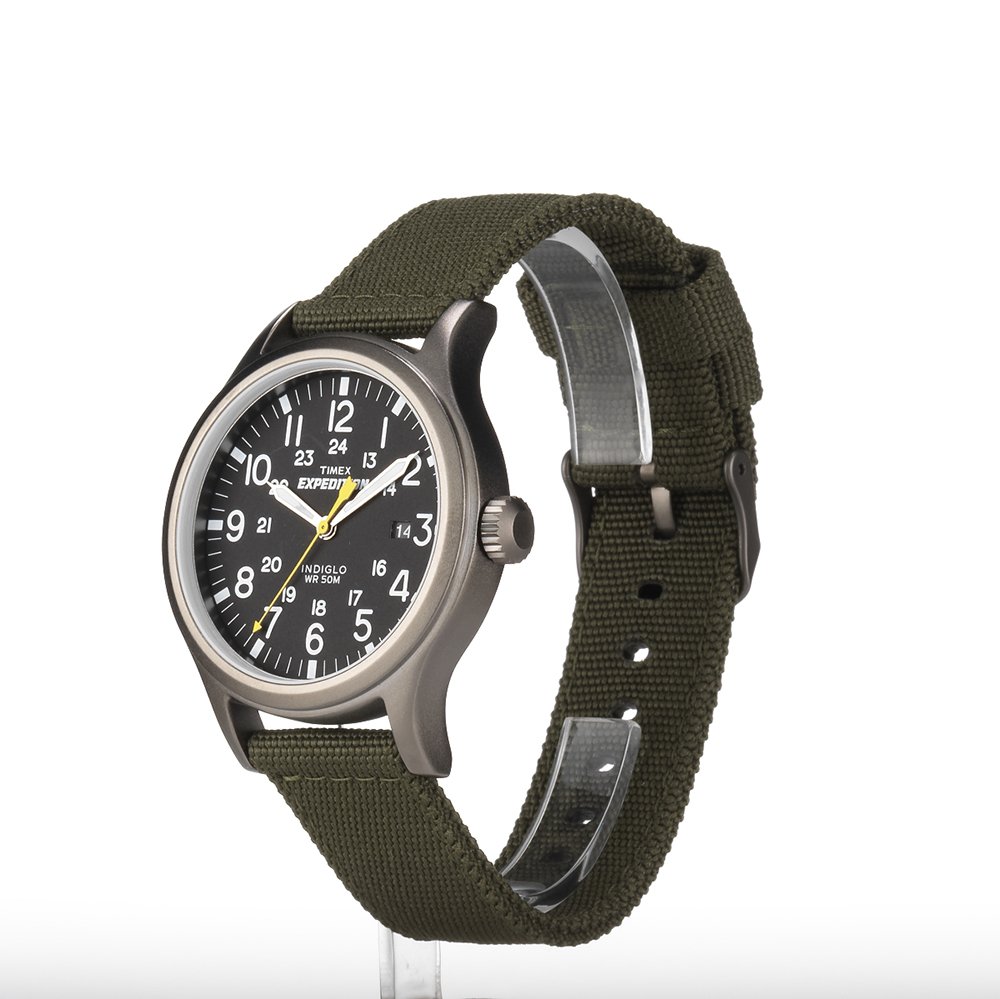 Timex メンズ Expedition Scout 40mm 腕時計 ブラックダイアル グレーケース グリーンファブリックストラップ
