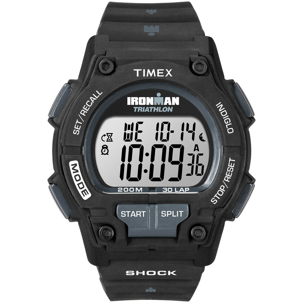 Timex メンズ Ironman Triathlon Endure 30 Shock 42mm 腕時計 ブラックケース ブラックレジンストラップ
