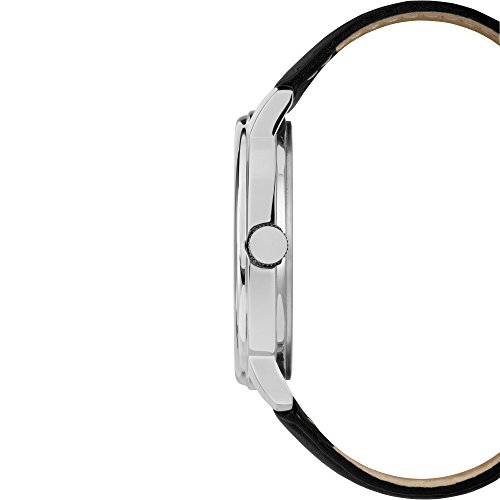 Timex メンズ TW2R85300 Classic 43mm ブラック/シルバートーン レザーストラップ腕時計