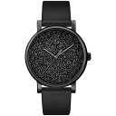 Timex レディース Crystal Opulence 38mm ドレスウォッチ - ブラックケース ブラックダイアル ブラック本革ストラップ