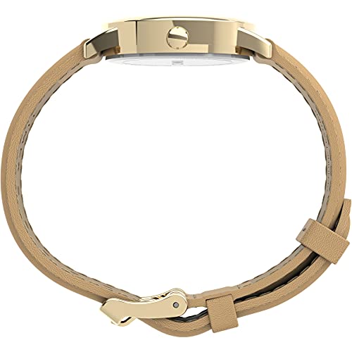 Timex レディース Easy Reader 30mm 腕時計 ゴールドトーンケース クリームダイアル タン&ブルーレザーストラップ