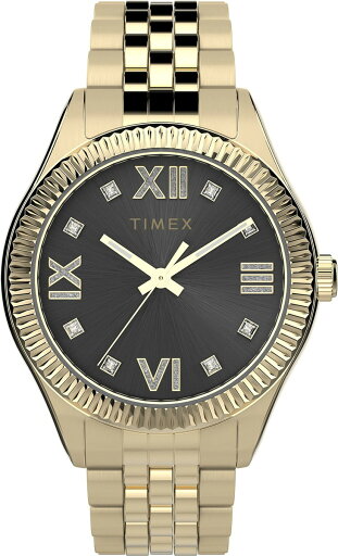 Timex レディース Waterbury Legacy 34mm 腕時計 - ブラックダイアル ゴールドトーンステンレススチールケース&ブレスレット クリスタル付き Timex レディース Waterbury Legacy 34mm 腕時計 - ブラックダイアル ゴールドトーンステンレススチールケース&ブレスレット クリスタル付き