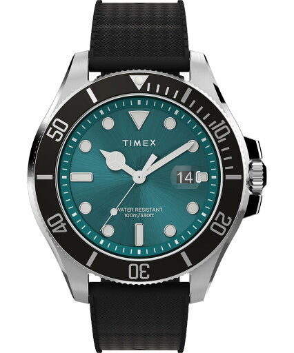 Timex メンズ Deep Water 43mm 腕時計 ブラックストラップ グリーンダイアル シルバートーンケース Timex メンズ Deep Water 43mm 腕時計 ブラックストラップ グリーンダイアル シルバートーンケース