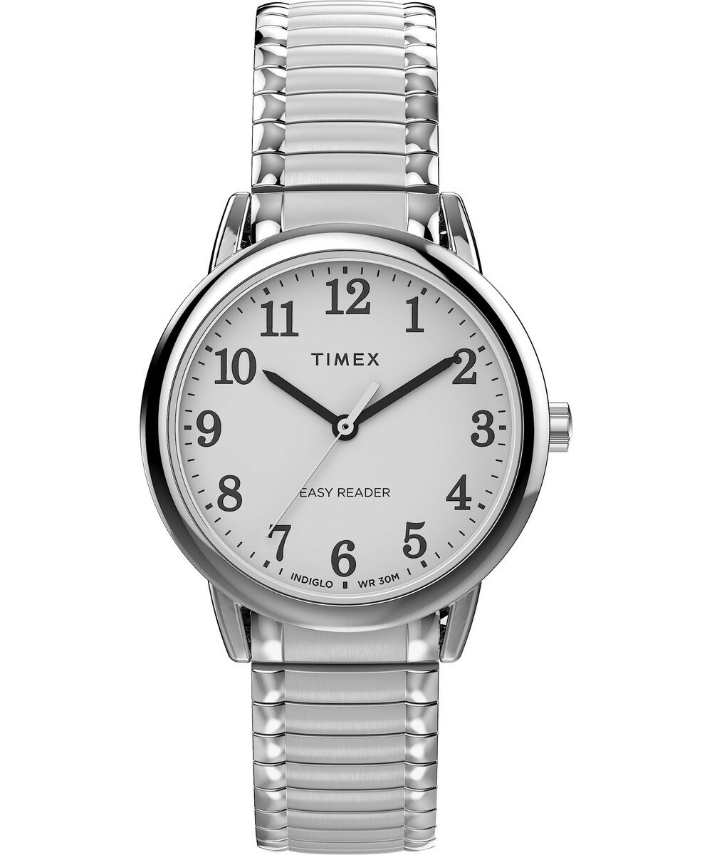 Timex レディース Easy Reader Classic 30mm 腕時計 シルバートーンエクスパンションバンド ホワイトダイアル シルバートーンケース
