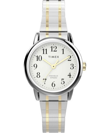 Timex レディース Easy Reader 25mm 腕時計 ツートーンエクスパンションバンド ホワイトダイアル シルバートーンケース Timex レディース Easy Reader 25mm 腕時計 ツートーンエクスパンションバンド ホワイトダイアル シルバートーンケース