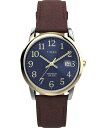 Timex メンズ Easy Reader 35mm 腕時計 ブラウンストラップ ブルーダイアル シルバートーンケース