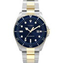 Timex メンズ ドレス 42mm ウォッチ - ツートーンブレスレット ブルーダイヤル シルバートーンケース