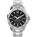Timex メンズ Essex マルチファンクション 46mm 腕時計 ブラックリンクブレスレット ブラックダイアル シルバートーンケース
