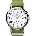 Timex メンズ Weekender 40mm 腕時計 グリーンストラップ ホワイトダイアル シルバートーンケース
