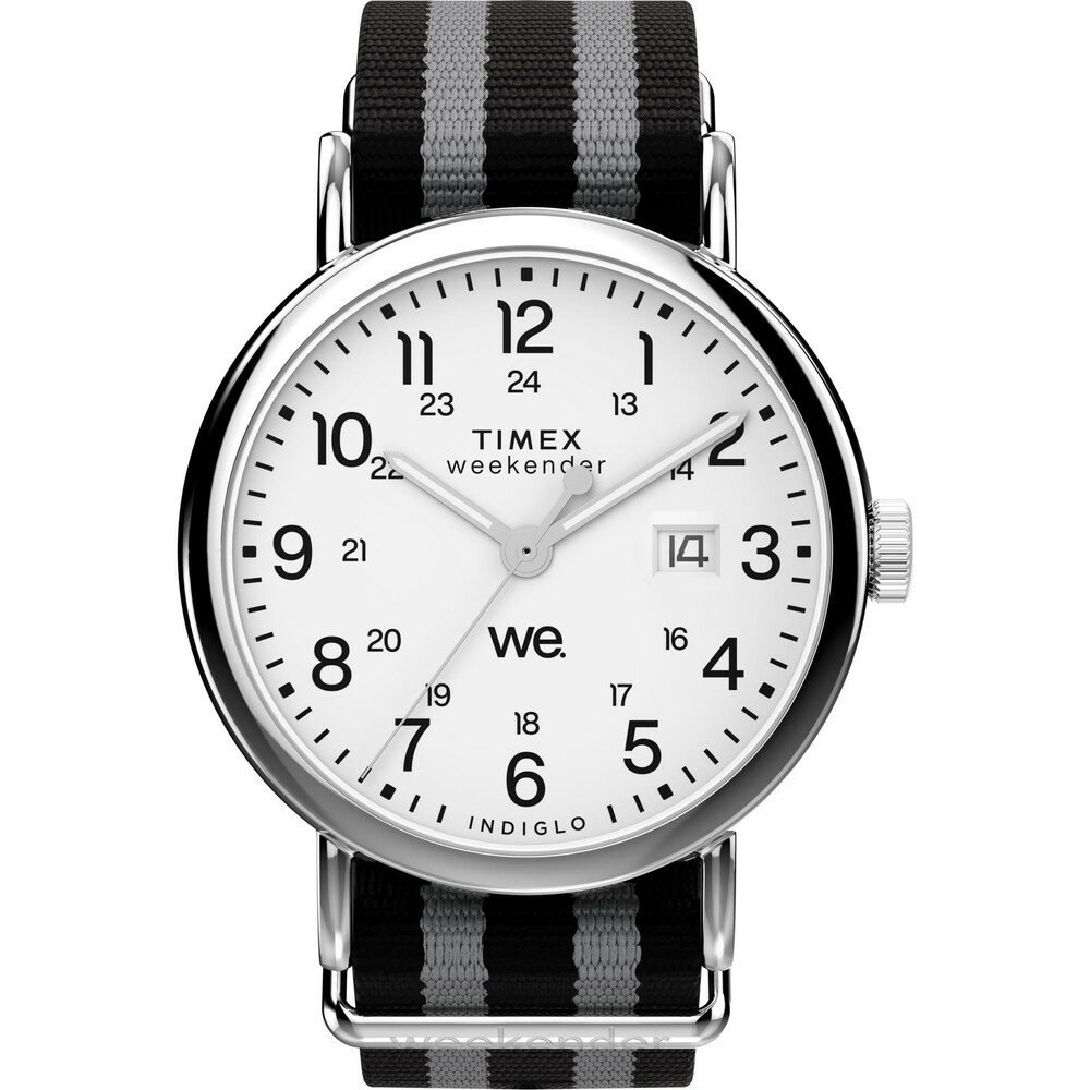 Timex メンズ Weekender 40mm 腕時計 グレーストラップ ホワイトダイアル シルバートーンケース