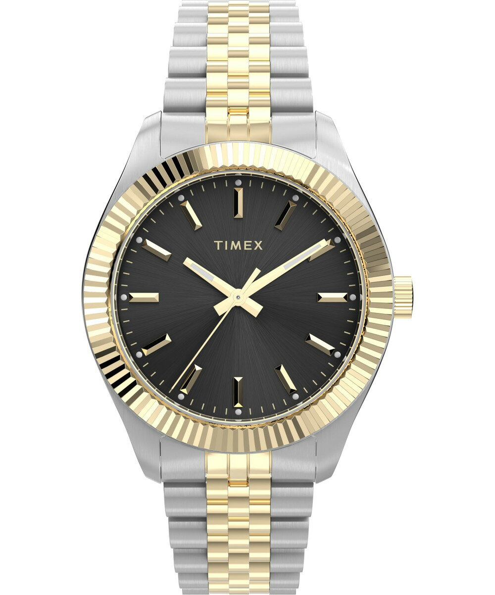 Timex レディース トレンド 36mm ウォッチ, ツートーンステンレススチールブレスレット ブラックダイヤル ゴールドトーンケース TW2Y27900, ゴールド